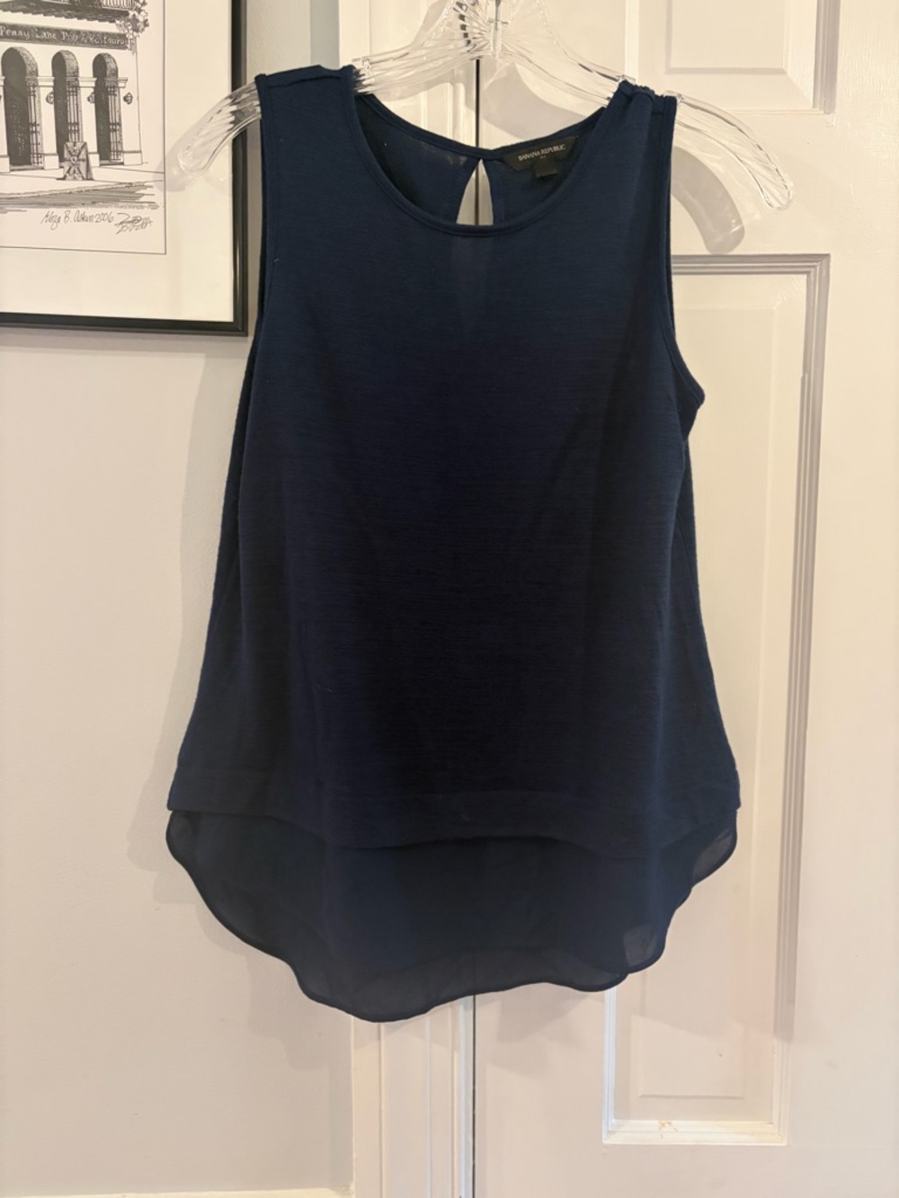 Banana Republic Navy Sleeveless Chiffon-Trim Tank